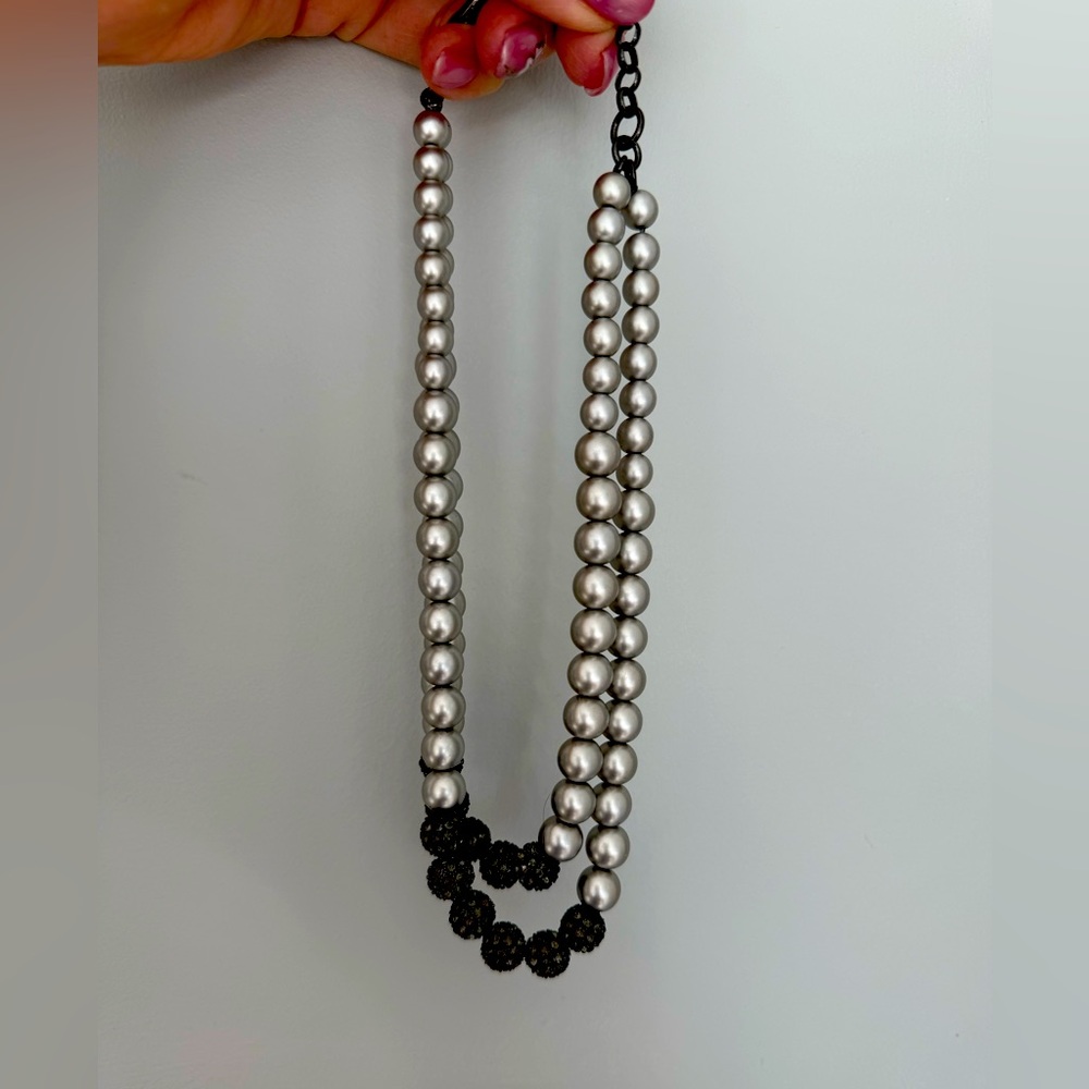 Banana Republic Elegant Silver and Black Beaded Necklace